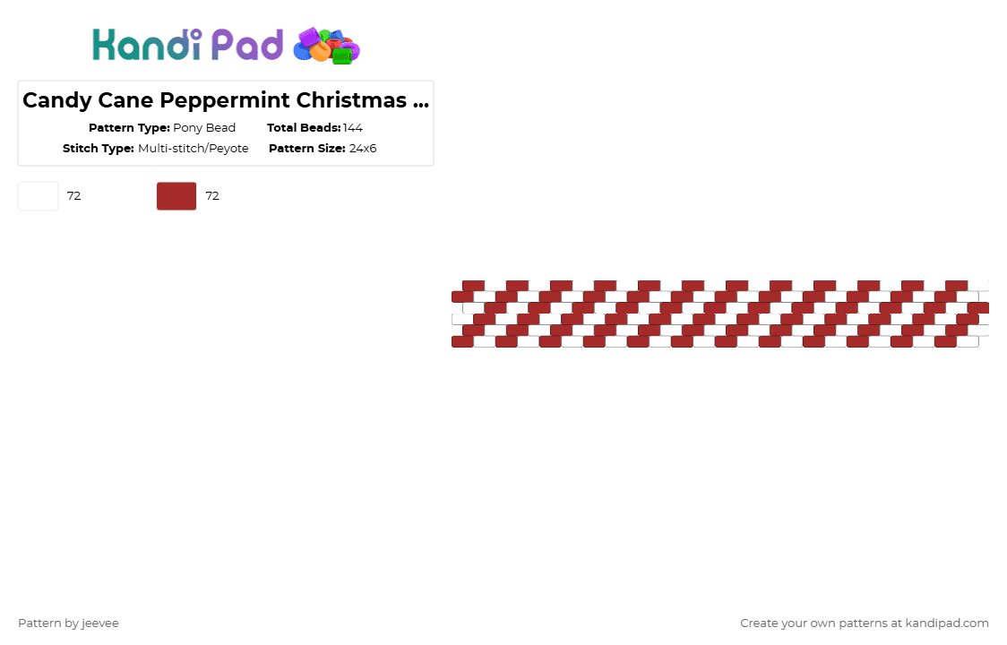 Candy Cane Cuff - Pony Bead Pattern by jeevee on Kandi Pad - white,red,christmas,striped,peppermint,candy cane,cuff