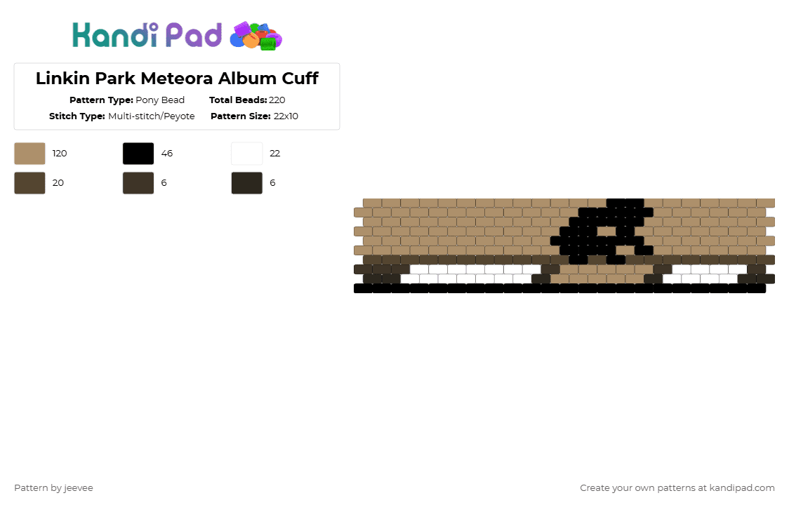 Linkin Park Meteora Album Cuff - Pony Bead Pattern by jeevee on Kandi Pad - tan,cuff,album,music,panel,meteora,linkin park,band,2000s