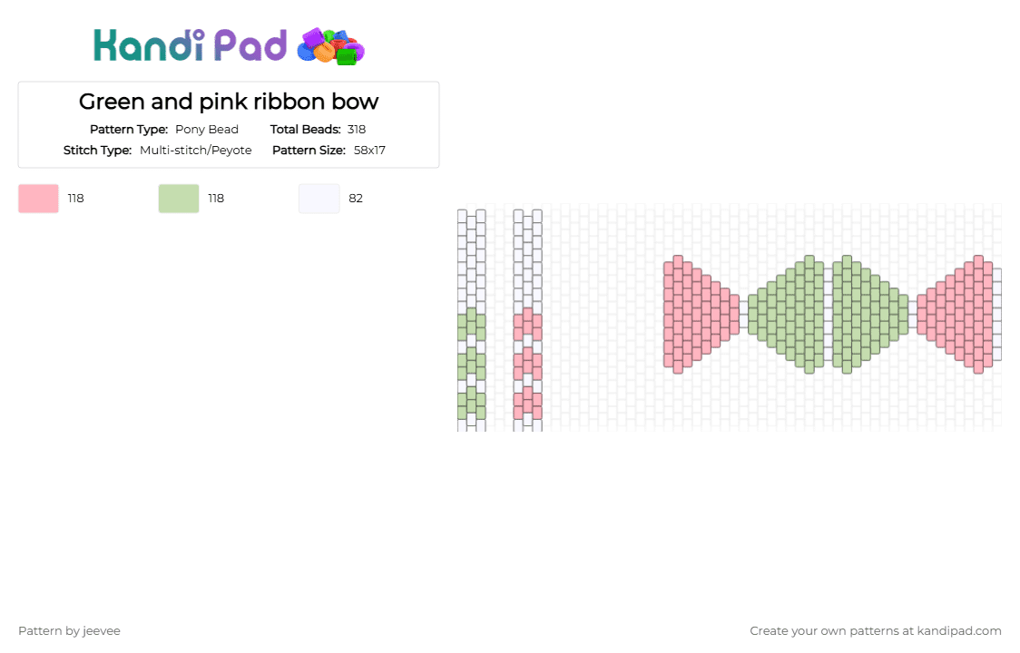 Green and pink ribbon bow - Pony Bead Pattern by jeevee on Kandi Pad - pink,yellow,bow,ribbon,white,green,cute