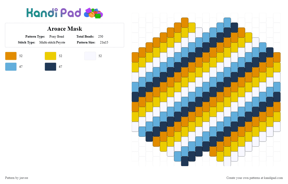 Aroace Mask - Pony Bead Pattern by jeevee on Kandi Pad - aroace, aromantic, asexual, blue, flag, lgbtq, light blue, mask, orange, pride, pride flag, yellow