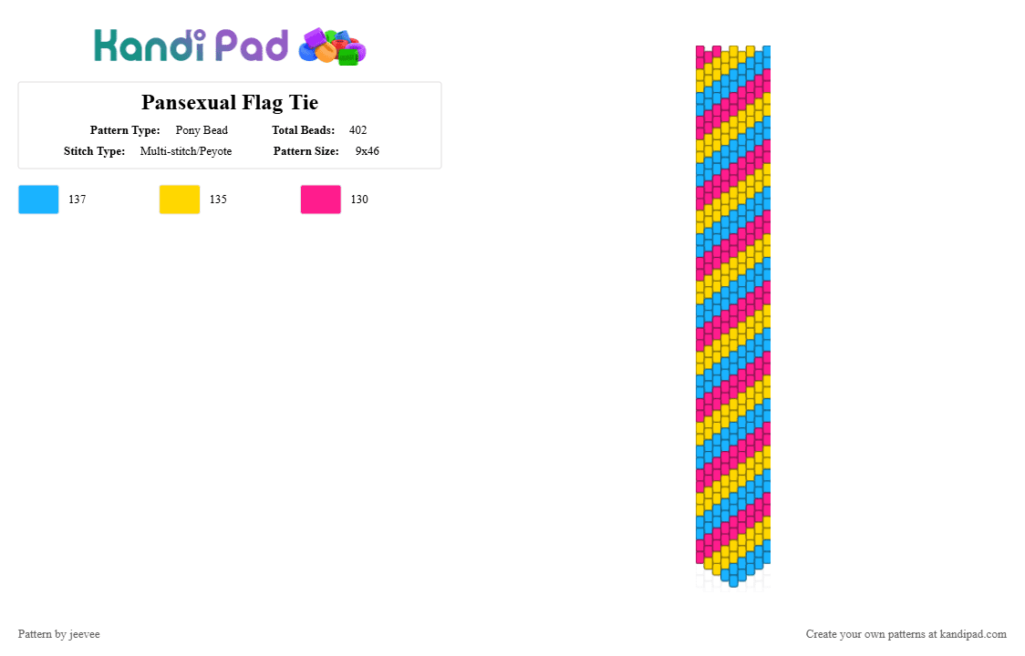 Pansexual Flag Tie - Pony Bead Pattern by jeevee on Kandi Pad - pink,yellow,light blue,pansexual,pan,pride,flag,lgbtq,lgbt,tie,yatta