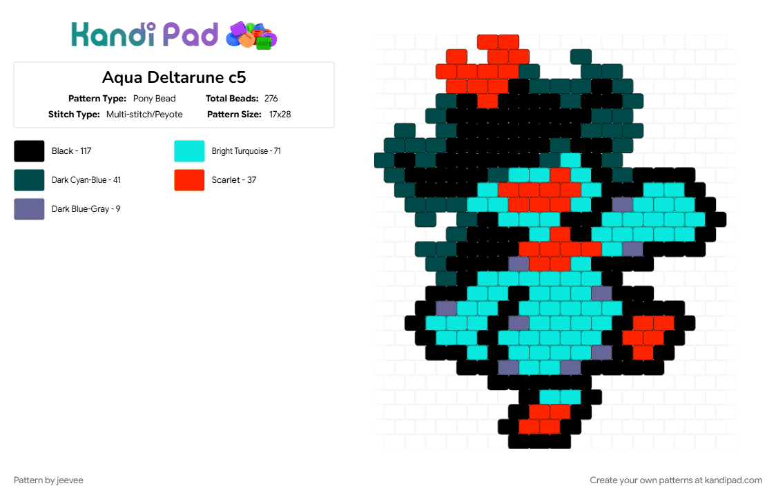 Aqua Deltarune c5 - Pony Bead Pattern by jeevee on Kandi Pad - aqua, black, blue, chapter 5, deltarune, deltarune chapter 5, indie game, light blue, video game