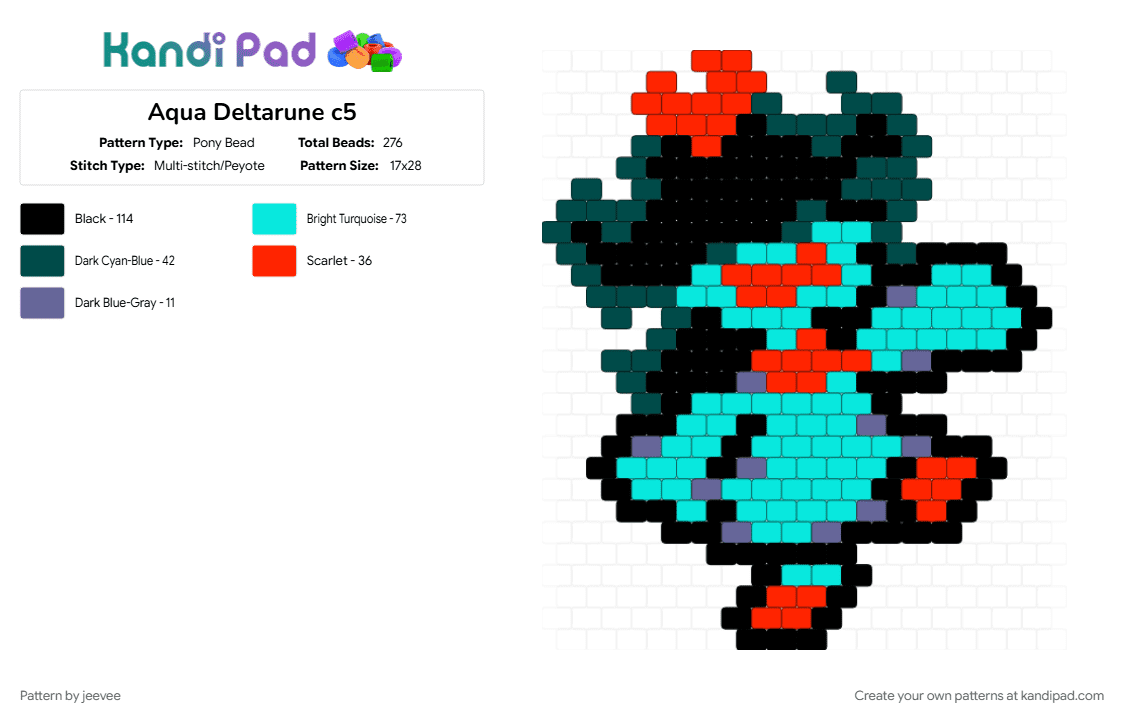 Aqua Deltarune c5 - Pony Bead Pattern by jeevee on Kandi Pad - aqua, black, blue, chapter 5, deltarune, deltarune chapter 5, indie game, light blue, video game