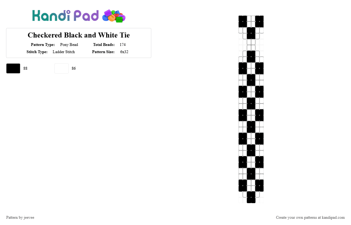 Checkered Black and White Tie (ladder) - Pony Bead Pattern by jeevee on Kandi Pad - black,white,tie,checkered,ladder stitch