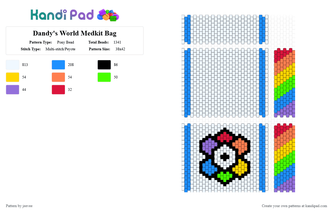 Dandy\'s World Medkit Bag - Pony Bead Pattern by jeevee on Kandi Pad - white,light blue,dandys world,medkit,bag,health kit,roblox,colorful,rainbow,flower