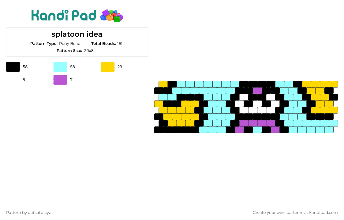 splatoon idea - Pony Bead Pattern by datcatplayz on Kandi Pad - splatoon,cuff,vibrant energy,playful character,black,blue,yellow,purple