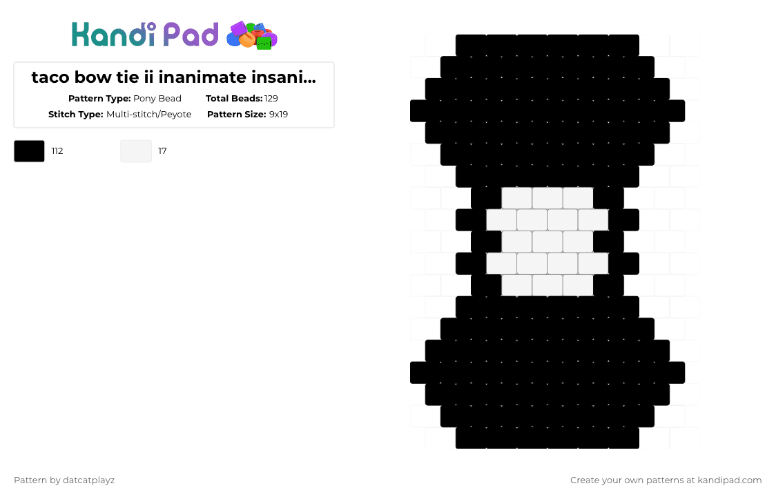 taco bow tie ii inanimate insanity invisibow - Pony Bead Pattern by datcatplayz on Kandi Pad - black