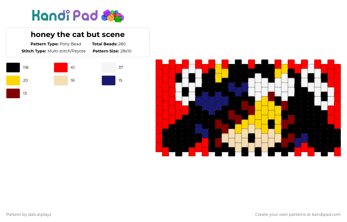 honey the cat but scene - Pony Bead Pattern by datcatplayz on Kandi Pad - red