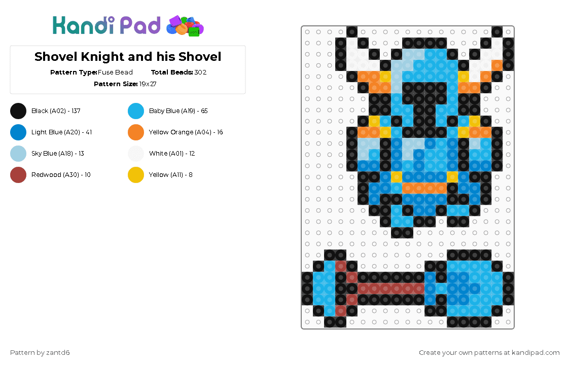 Shovel Knight and his Shovel - Fuse Bead Pattern by christisking_7 on Kandi Pad - black,light blue,blue