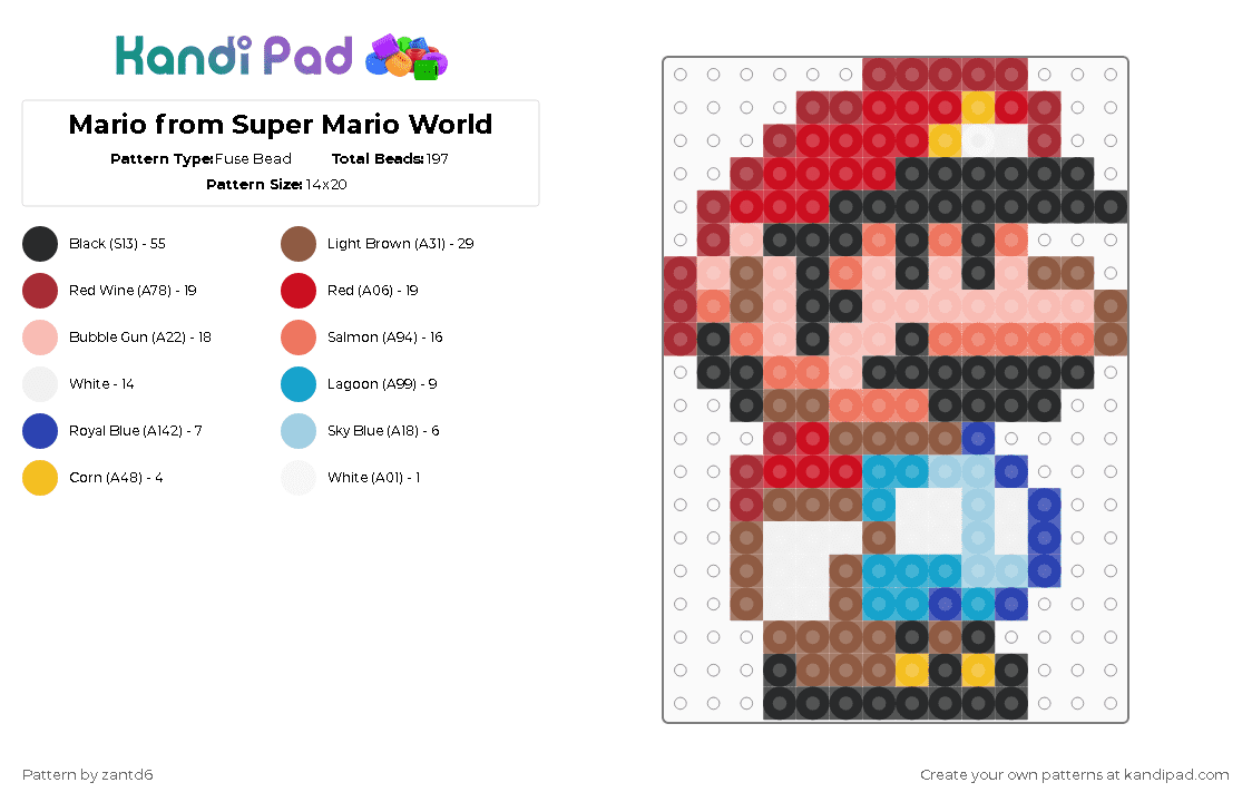 Mario from Super Mario World - Fuse Bead Pattern by christisking_7 on Kandi Pad - tan,red