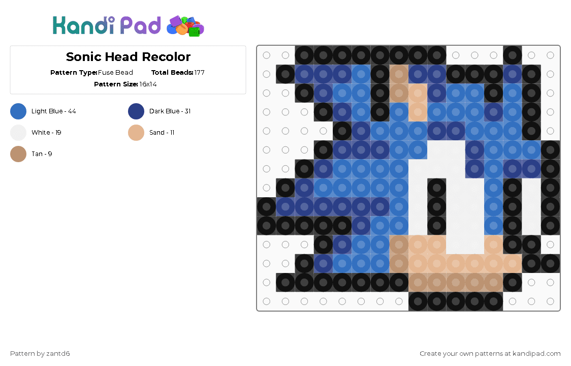 Sonic Head Recolor - Fuse Bead Pattern by christisking_7 on Kandi Pad - blue