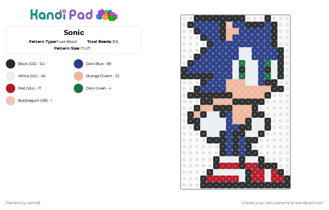 Sonic - Fuse Bead Pattern by christisking_7 on Kandi Pad - blue