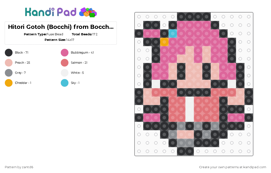 Hitori Gotoh (Bocchi) from Bocchi the Rock! - Fuse Bead Pattern by christisking_7 on Kandi Pad - beige,pink,red