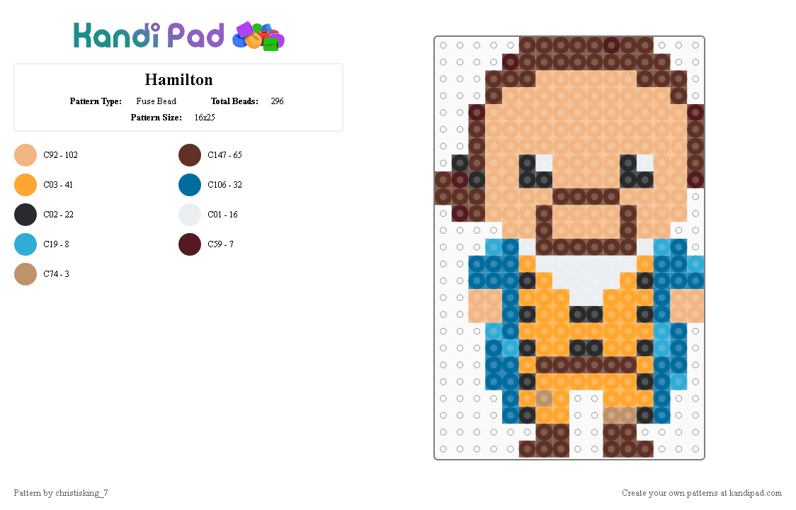 Hamilton - Fuse Bead Pattern by christisking_7 on Kandi Pad - beige,brown,orange