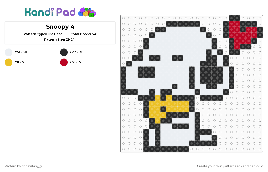Snoopy 4 - Fuse Bead Pattern by christisking_7 on Kandi Pad - white,yellow,red