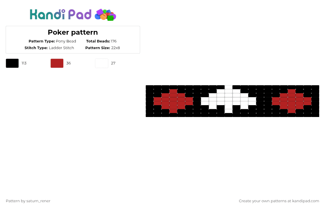Poker pattern - Pony Bead Pattern by saturn_rener on Kandi Pad - black,white,red