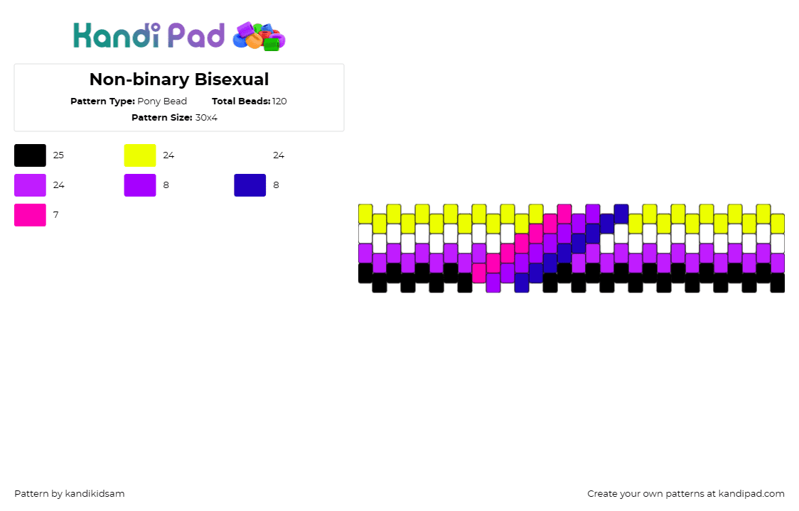 Non-binary Bisexual - Pony Bead Pattern by kandikidsam on Kandi Pad - non binary,bisexual,pride,cuff,yellow,purple