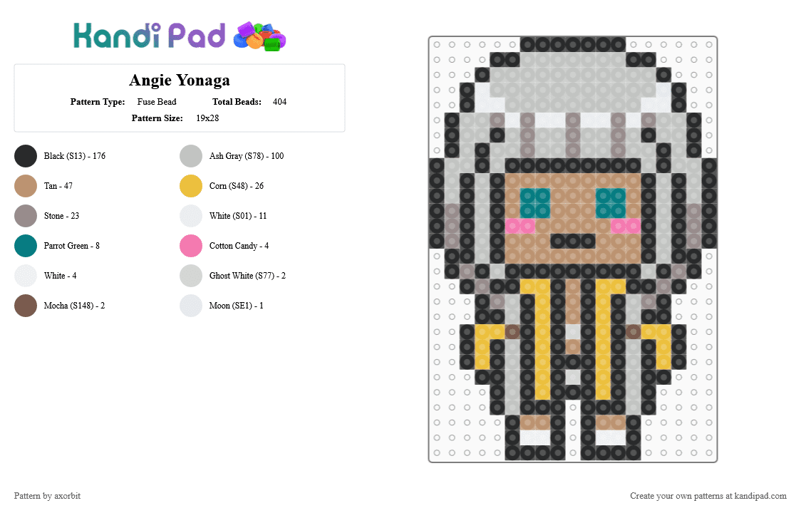 Angie Yonaga - Fuse Bead Pattern by axorbit on Kandi Pad - beige, black, danganronpa, white, yellow