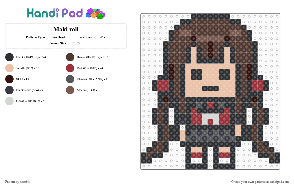 Maki roooll!! - Fuse Bead Pattern by axorbit on Kandi Pad - beige, black, brown, character, danganronpa, red