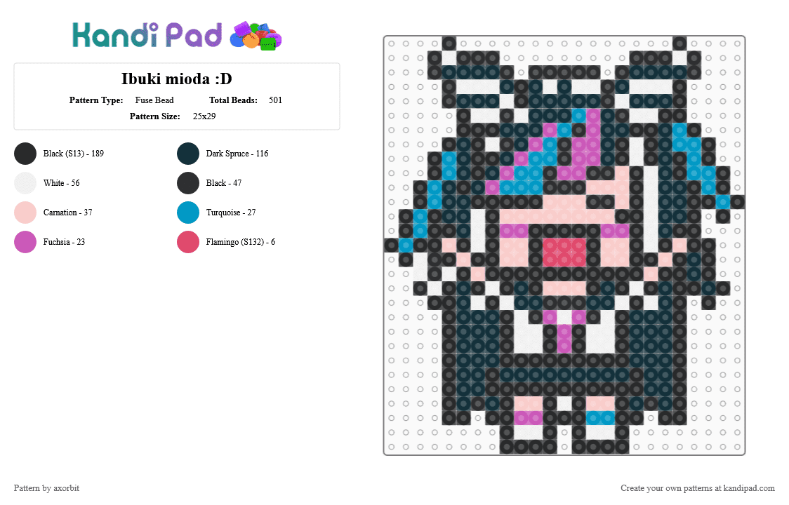 Ibuki mioda :D - Fuse Bead Pattern by axorbit on Kandi Pad - beige, black, light blue, pink