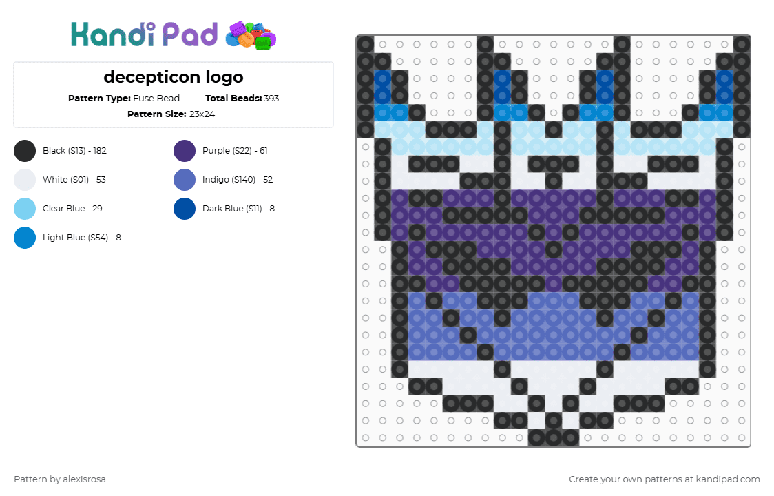 decepticon logo - Fuse Bead Pattern by alexisrosa on Kandi Pad - blue,purple