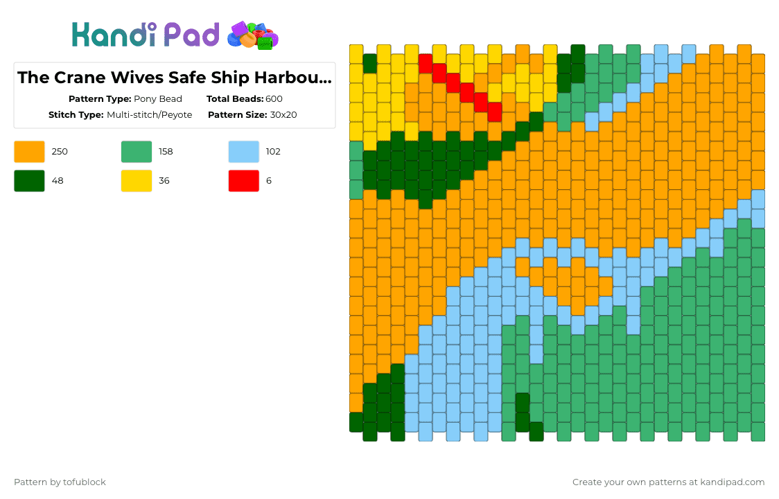 The Crane Wives Safe Ship Harboured Album Cuff - Pony Bead Pattern by tofublock on Kandi Pad - green,orange,cotdmusicals