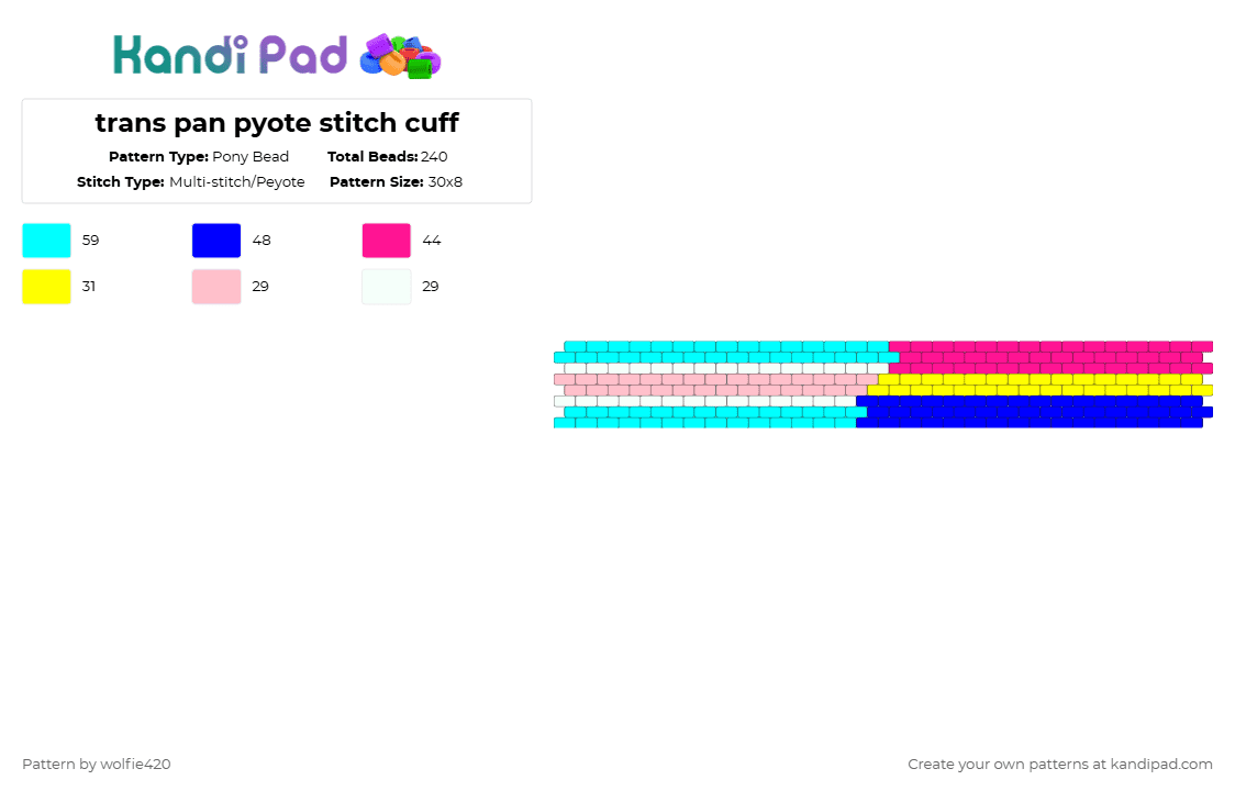 trans pan pyote stitch cuff - Pony Bead Pattern by wolfie420 on Kandi Pad - light blue,pink