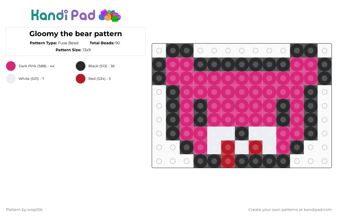 Gloomy the bear pattern - Fuse Bead Pattern by wisp10k on Kandi Pad - pink,gloomy,glommythebear,kawaii,scene,cute,bear,quick