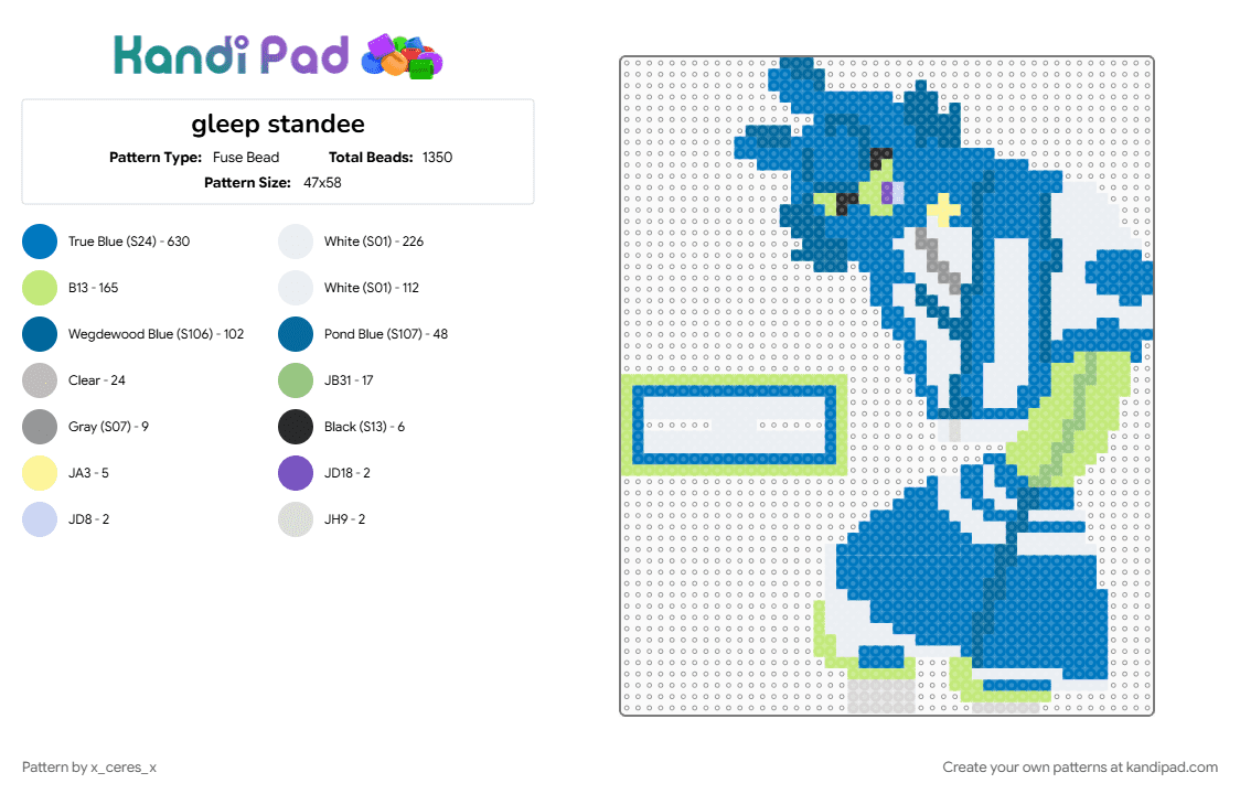 gleep standee - Fuse Bead Pattern by starpilled64 on Kandi Pad - blue, yellow