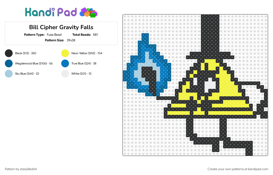 Bill Cipher Gravity Falls - Fuse Bead Pattern by starpilled64 on Kandi Pad - black, blue, yellow