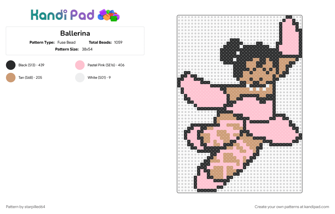 Ballerina - Fuse Bead Pattern by starpilled64 on Kandi Pad - beige, pink