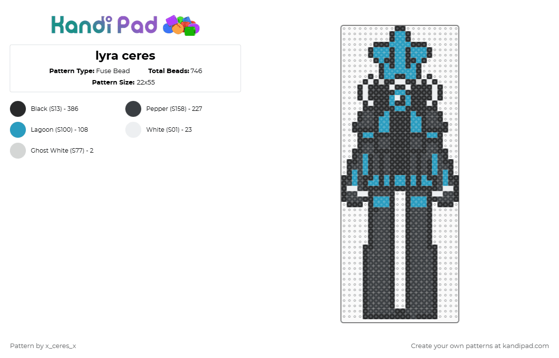 lyra ceres - Fuse Bead Pattern by starpilled64 on Kandi Pad - black, light blue