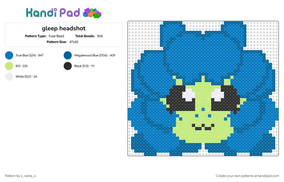 gleep headshot - Fuse Bead Pattern by starpilled64 on Kandi Pad - blue