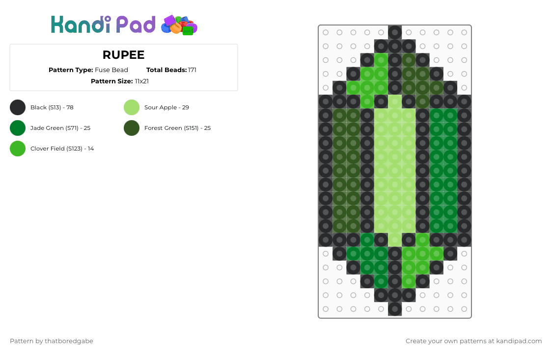 RUPEE - Fuse Bead Pattern by thatboredgabe on Kandi Pad - green,gold