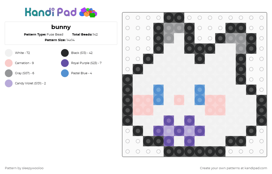 bunny - Fuse Bead Pattern by sleepywooloo on Kandi Pad - white,beige,purple,gray