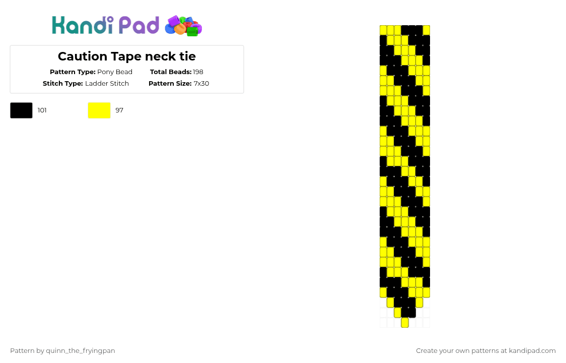 Caution Tape neck tie - Pony Bead Pattern by quinn_the_fryingpan on Kandi Pad - yellow,black
