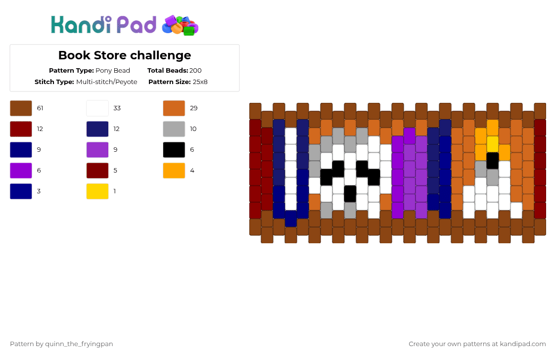 Book Store challenge - Pony Bead Pattern by quinn_the_fryingpan on Kandi Pad - red,purple,orange,cotdbookstores