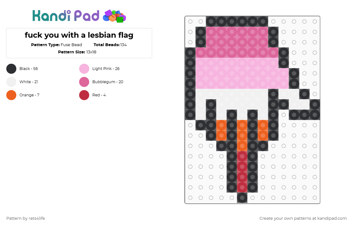fuck you with a lesbian flag - Fuse Bead Pattern by rats4life on Kandi Pad - pink,fuck you,lesbian,pride,lgbtqia,lgbtq
