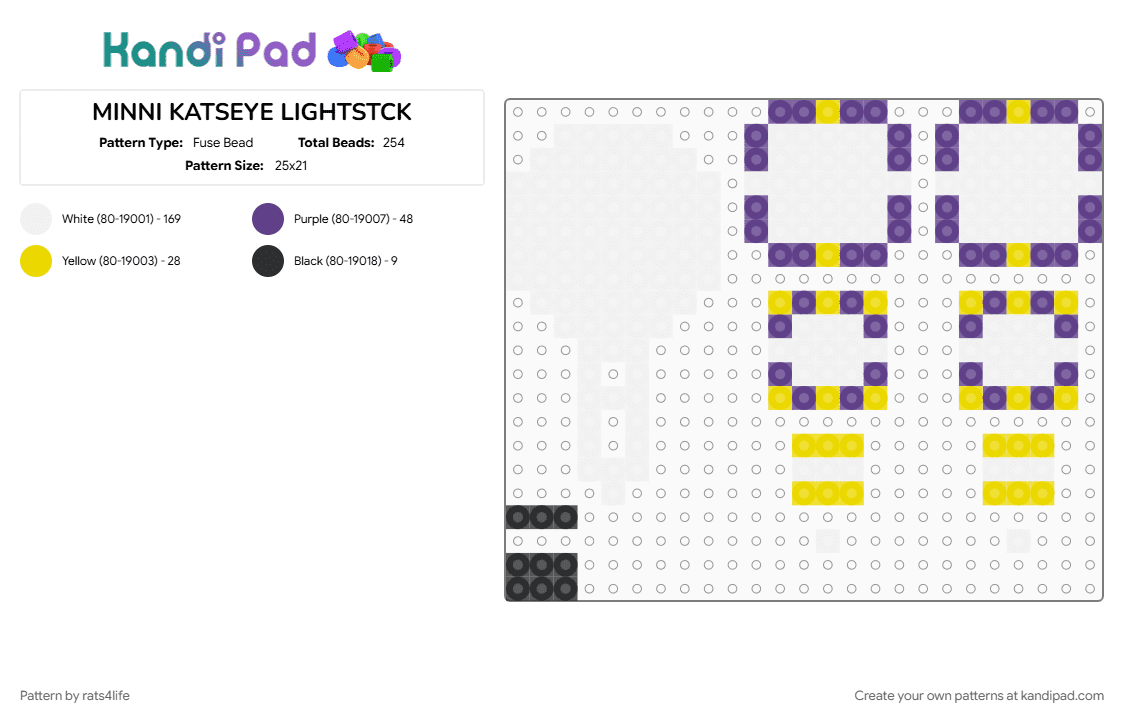 MINNI KATSEYE LIGHTSTCK - Fuse Bead Pattern by rats4life on Kandi Pad - concert, cute, katseye, keychain, kpop, kpop stan, light stick, purple, small, white, yellow