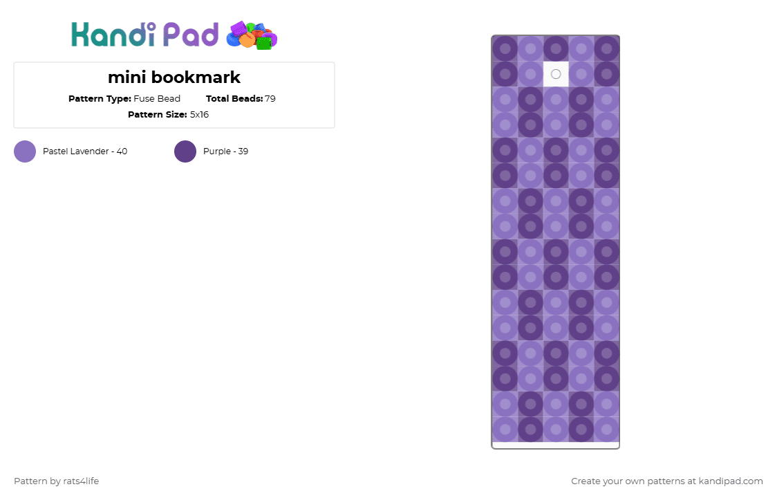 mini bookmark - Fuse Bead Pattern by rats4life on Kandi Pad - blue, book, bookmark, cute, lavender, mini, purple, small, tiny