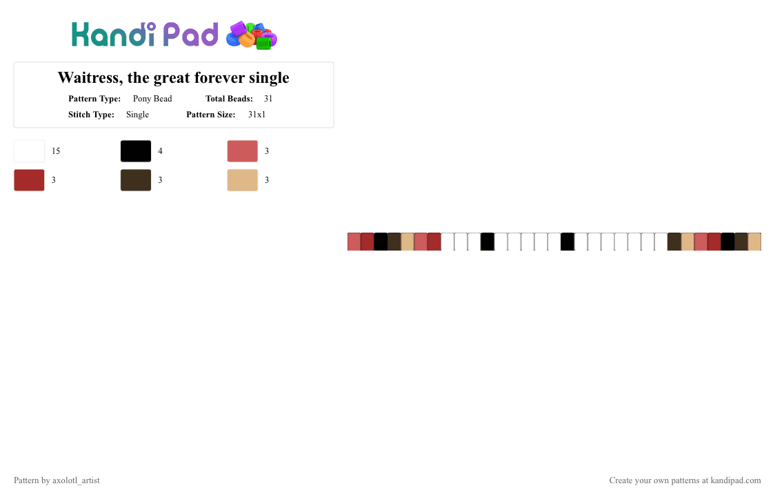 Waitress, the great forever single - Pony Bead Pattern by axolotl_artist on Kandi Pad - white,red