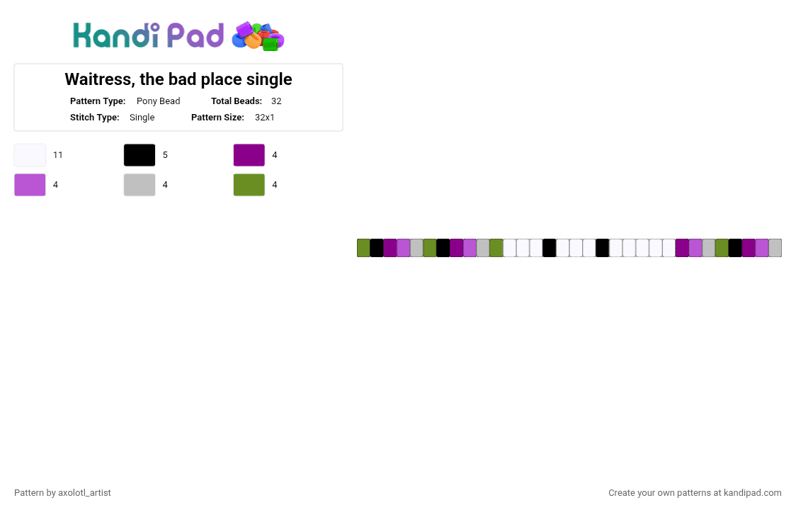 Waitress, the bad place single - Pony Bead Pattern by axolotl_artist on Kandi Pad - pink