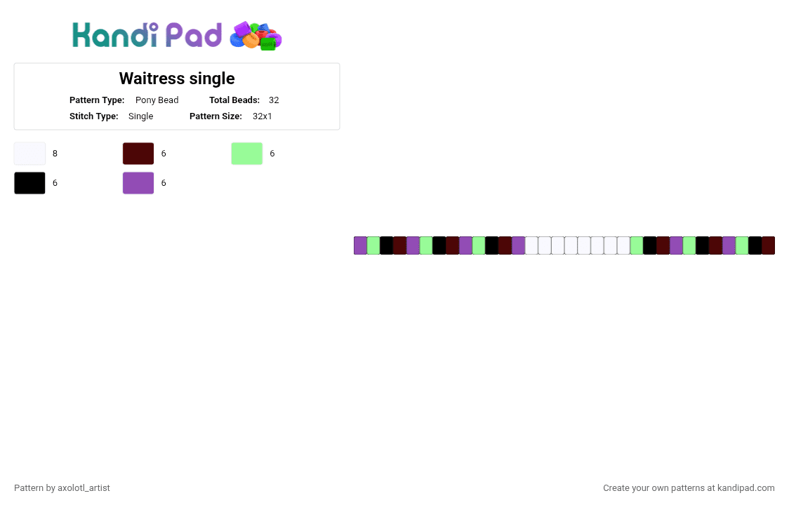 Waitress single - Pony Bead Pattern by axolotl_artist on Kandi Pad - brown,teal,pink