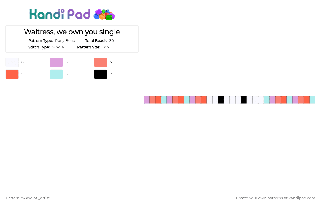 Waitress, we own you single - Pony Bead Pattern by axolotl_artist on Kandi Pad - pink,orange,red,light blue
