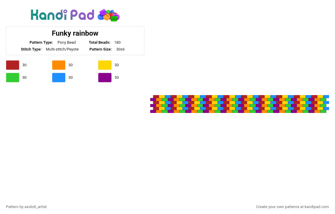 Funky rainbow - Pony Bead Pattern by axolotl_artist on Kandi Pad - orange,green,pink,colorful