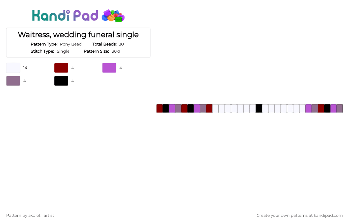 Waitress, wedding funeral single - Pony Bead Pattern by axolotl_artist on Kandi Pad - white,red,pink,gray