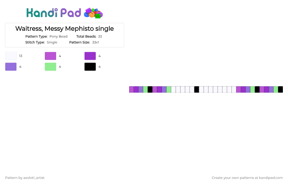 Waitress, Messy Mephisto single - Pony Bead Pattern by axolotl_artist on Kandi Pad - purple