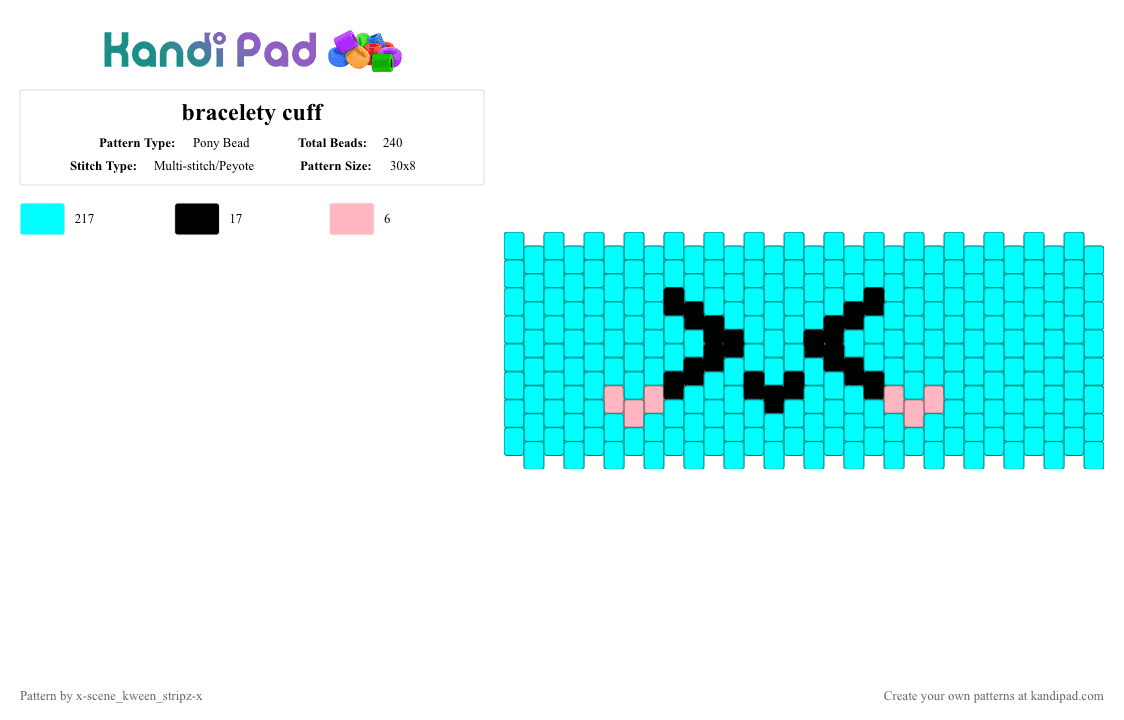 bracelety cuff - Pony Bead Pattern by x-scene_kween_stripz-x on Kandi Pad - light blue