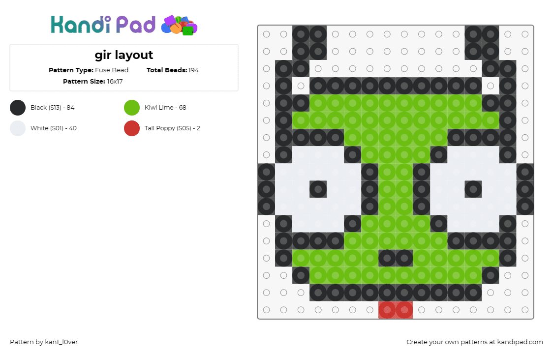 gir layout - Fuse Bead Pattern by kan1_l0ver on Kandi Pad - gir,invader zim,quirky,mischievous,green