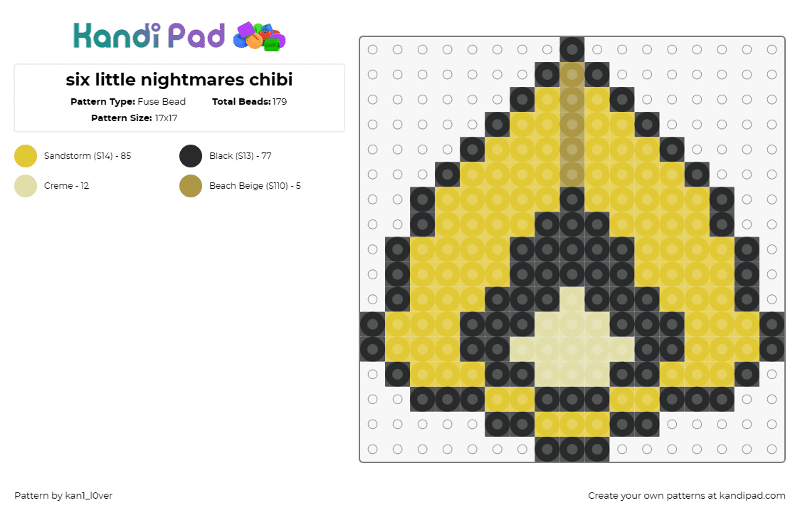 six little nightmares chibi - Fuse Bead Pattern by kan1_l0ver on Kandi Pad - six,little nightmares,character,video game,chibi,spooky,horror,yellow